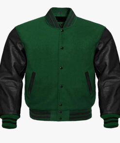 Customized Leather sleeve Varsity jackets in Green and Black colour