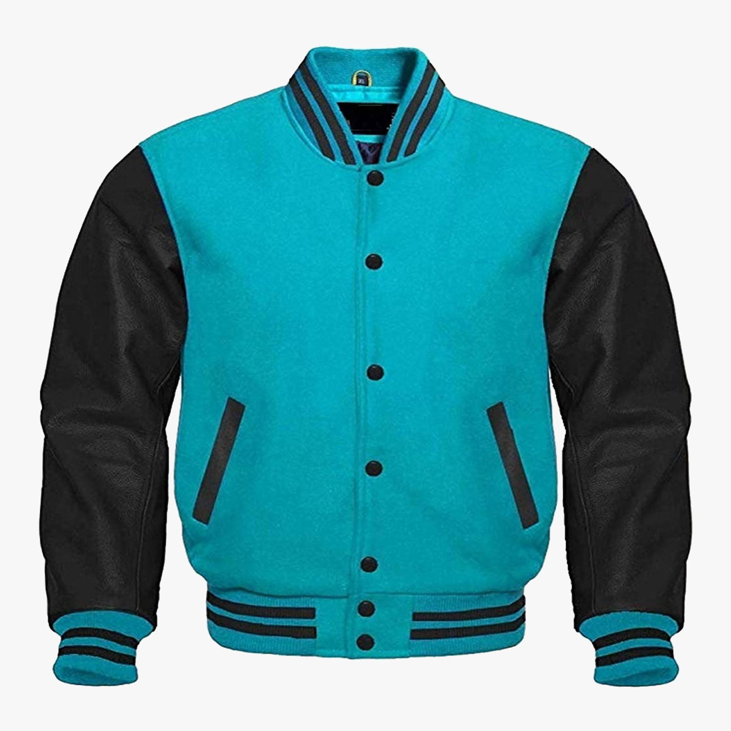 Custom Leather Sleeve Varsity Jackets In Blue And Black Colour | Wholesale