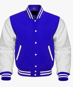Leather sleeve Varsity jackets in Blue and White colour