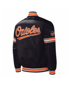 Black Satin Varsity Jacket With Orange Printing 6