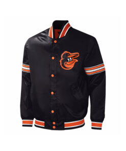Alternative view of Black Satin Varsity Jacket With Orange Printing