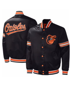 Black Satin Varsity Jacket With Orange Printing