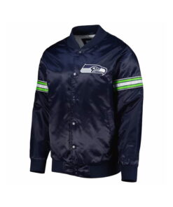 Alternative view of Blue Satin Varsity Jacket With Printed Sleeves
