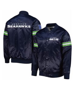 Blue Satin Varsity Jacket With Printed Sleeves