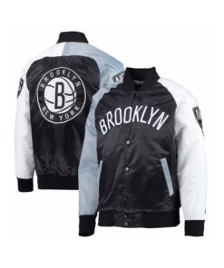 Dark Blue Satin Varsity Jacket With Colourfull Sleeves
