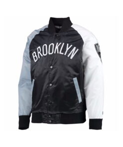 Dark Blue Satin Varsity Jacket With Colourfull Sleeves 6