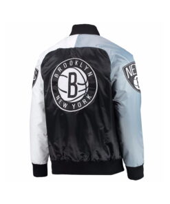 Alternative view of Dark Blue Satin Varsity Jacket With Colourfull Sleeves