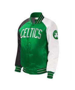 Alternative view of Green Varsity Satin Jacket With White And Black Sleeves