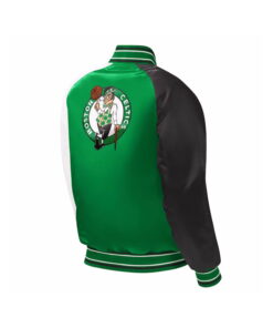 Green Varsity Satin Jacket With White And Black Sleeves 6