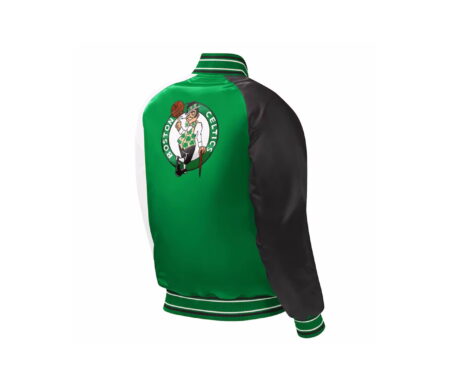 Green Varsity Satin Jacket With White And Black Sleeves 6