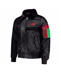 Alternative view of Black Satin Varsity Jacket With Green And Red Patches