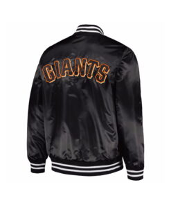 Black Satin Varsity Jacket With Orange Printing Patch 6