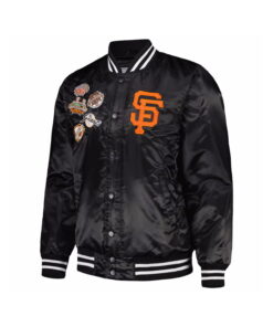 Alternative view of Black Satin Varsity Jacket With Orange Printing Patch