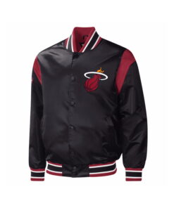 Alternative view of Black Satin Varsity Jacket with Burgundy Arm Touch