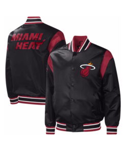 Black Satin Varsity Jacket with Burgundy Arm Touch