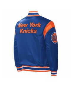 Alternative view of Light Blue Satin Varsity Jacket With Orange Arm Touch