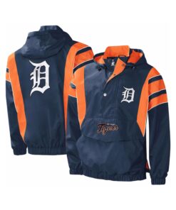 Custom Blue Hooded Satin Varsity Jacket with Orange Touch