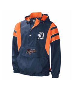 Custom Blue Hooded Satin Varsity Jacket with Orange Touch 6