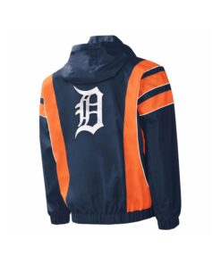 Alternative view of Custom Blue Hooded Satin Varsity Jacket with Orange Touch