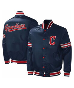 Blue Satin Varsity Jacket With Red Patch