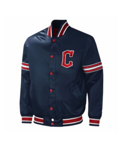 Blue Satin Varsity Jacket With Red Patch 6