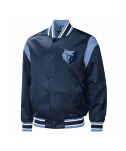 Memphis Grizzlies Force Play Navy Varsity Satin Jacket 6