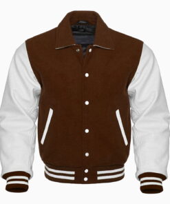 BROWN AND WHITE RETRO VARSITY JACKET