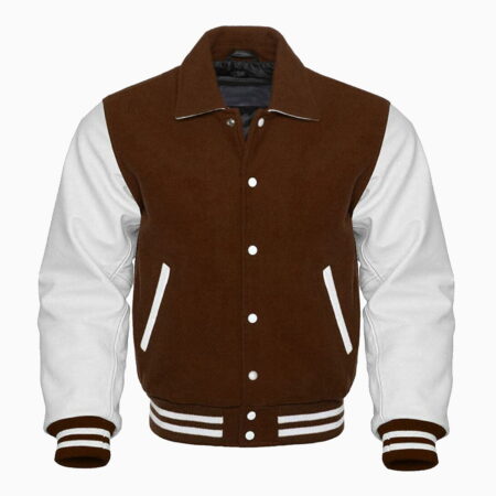 BROWN AND WHITE RETRO VARSITY JACKET