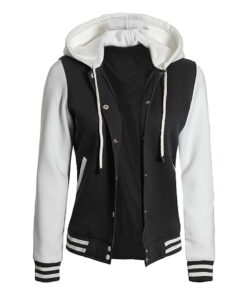 Black and White Hooded Varsity Jacket - Baseball Style