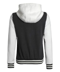 Black and White Hooded Varsity Jacket - Baseball Style 7 Black and White Hooded Varsity Jacket - Baseball Style 6