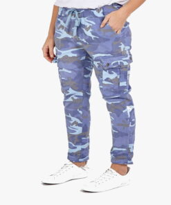 New Blue Colour Lagenlook Stretch Joggers Blue Tie Dye Magic Trousers Pockets