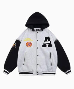 Cotton Fleece Color Block Chenille Patches Hooded College Letterman Baseball Jacket