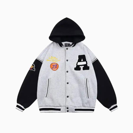Cotton Fleece Color Block Chenille Patches Hooded College Letterman Baseball Jacket