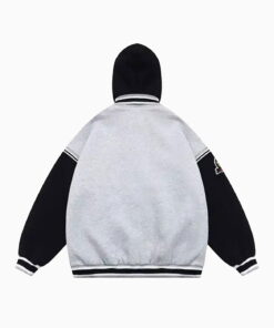 Alternative view of Cotton Fleece Color Block Chenille Patches Hooded College Letterman Baseball Jacket