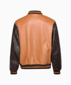 Alternative view of BROWN LEATHER VARSITY JACKET BLACK SLEEVES