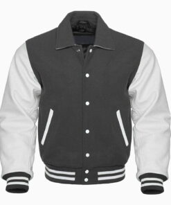 GREY AND WHITE RETRO VARSITY JACKET