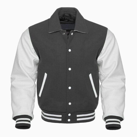 GREY AND WHITE RETRO VARSITY JACKET