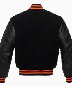 Alternative view of Wool Black Body & Black Leather Sleeves Varsity Jacket