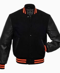 Wool Black Body & Black Leather Sleeves Varsity Jacket