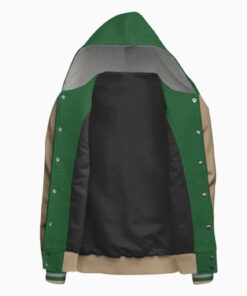 Alternative view of Hooded Cotton Fleece Varsity Jacket With Black Satin Lining