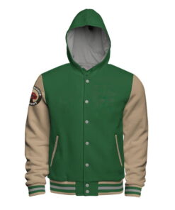 Hooded Cotton Fleece Varsity Jacket With Black Satin Lining