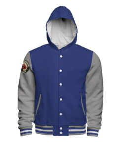 Hooded Cotton Fleece Varsity Jacket With Custom Printed Lining