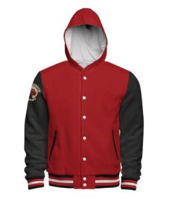 Hooded Cotton Fleece Varsity Jacket With No Lining