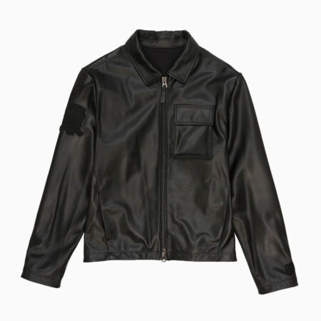 LEATHER AVIATOR SHIRT JACKET BLACK