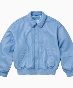 LEATHER VARSITY JACKET SKY