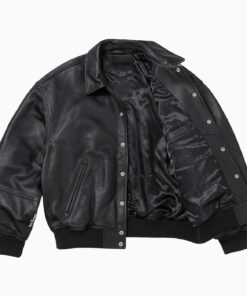 LEATHER VARSITY JACKET BLACK 7 LEATHER VARSITY JACKET BLACK 6