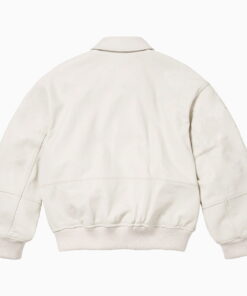 Alternative view of LEATHER VARSITY JACKET White
