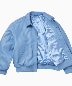 Alternative view of LEATHER VARSITY JACKET SKY
