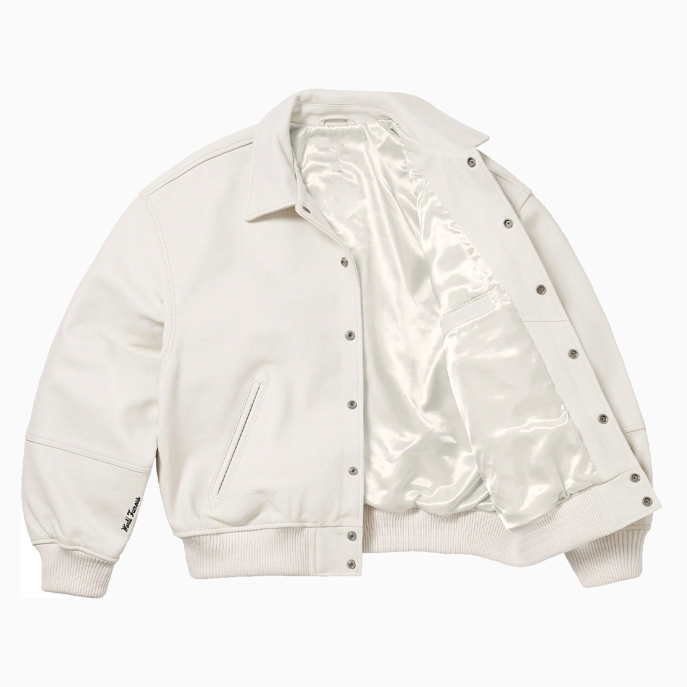 LEATHER VARSITY JACKET White - Image 3