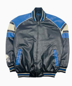 LEATHER VARSITY JACKET WITH EMBROIDERED PATCHES